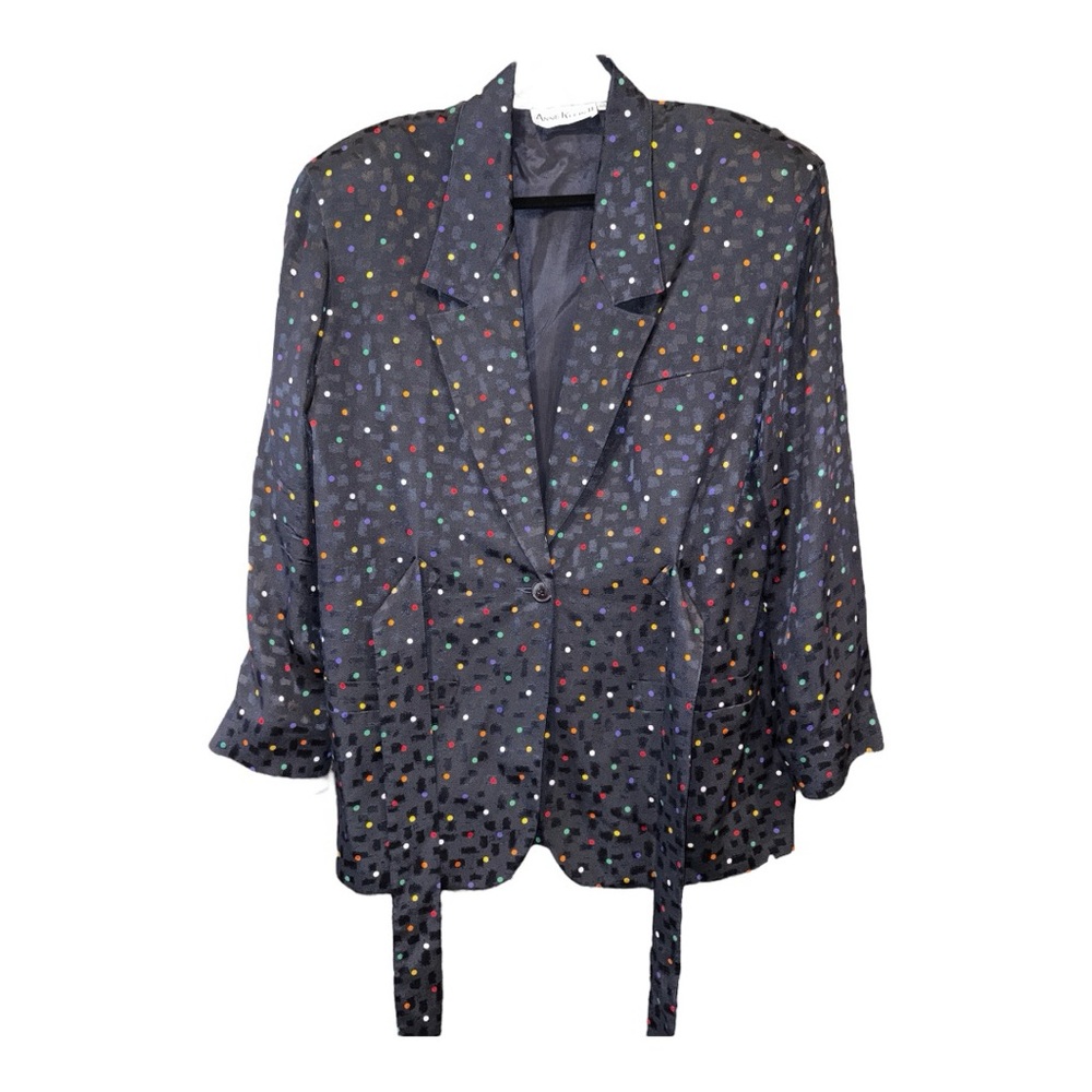Anne Klein II Multicolor Polka Dot Jacket 100% Silk Shoulder Pads Size 10 AR16
